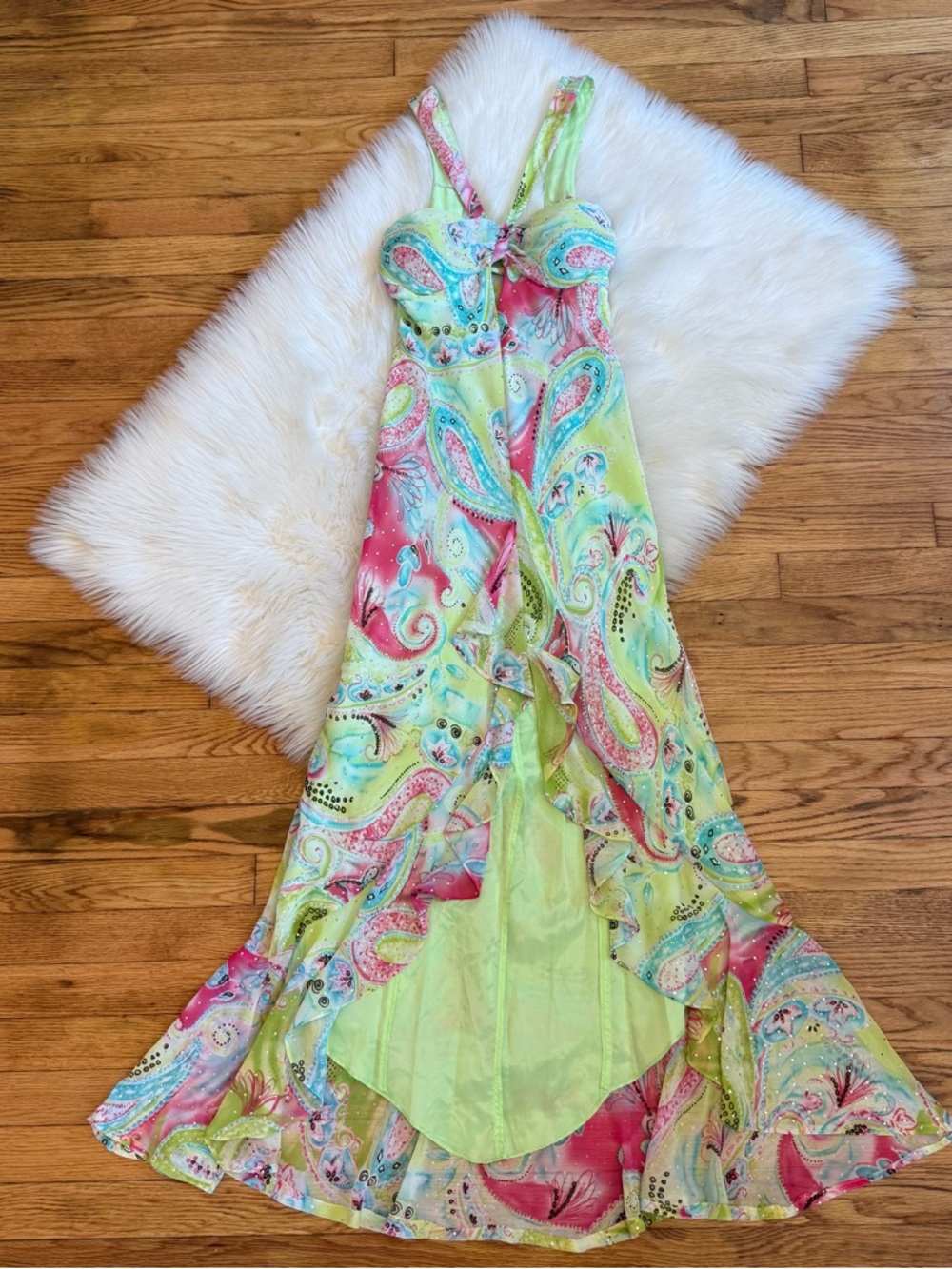 Y2k green & pink fairy prom dress